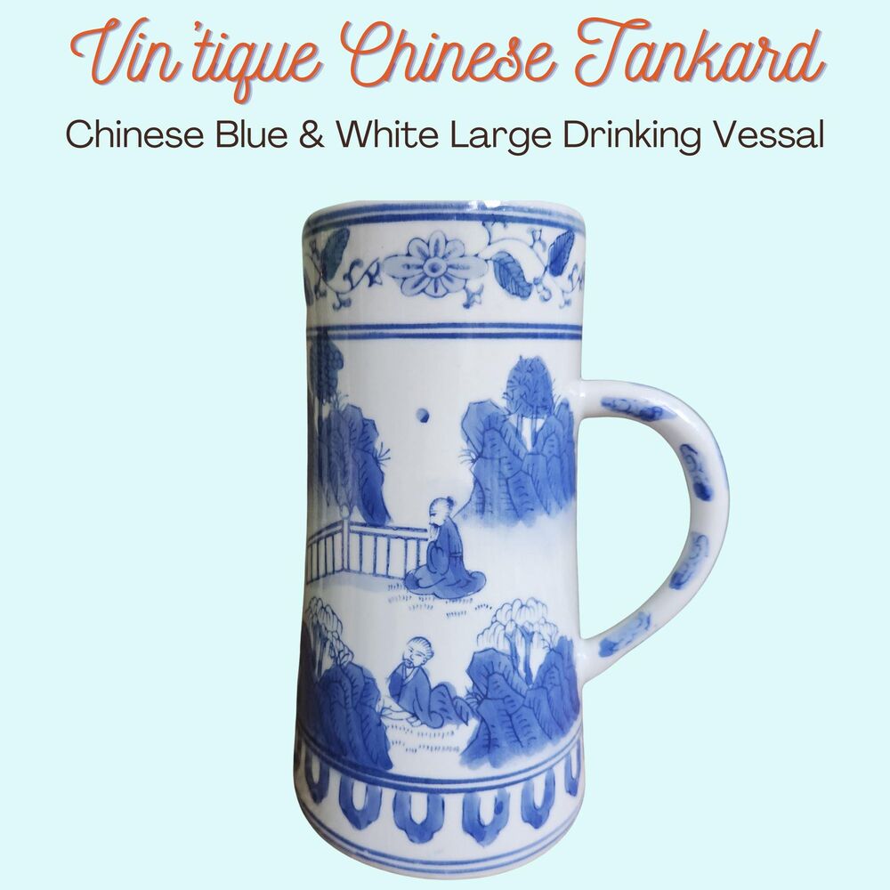 Chinese Blue White Porcelain Mug, Chongzhen-Style Mandarin Stein Qing Dynasty